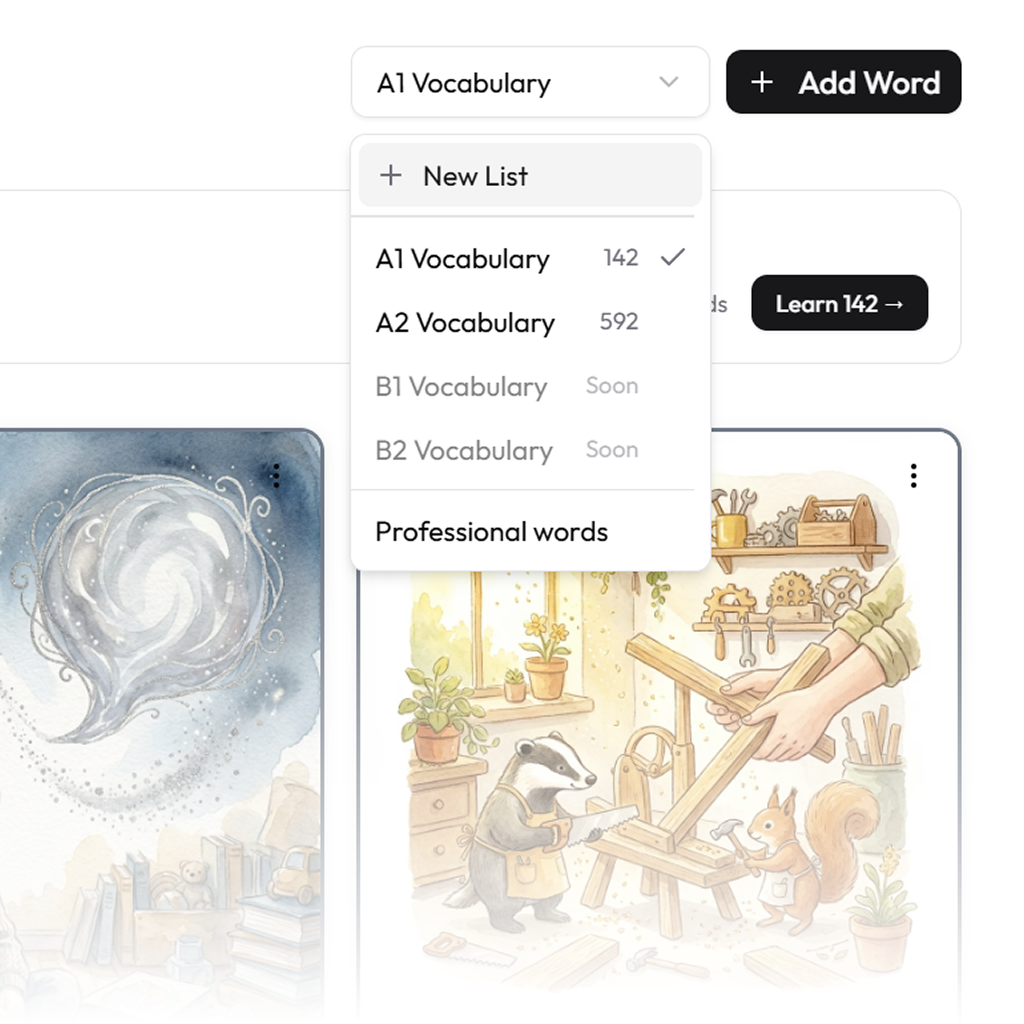 Ready-made word lists for every level