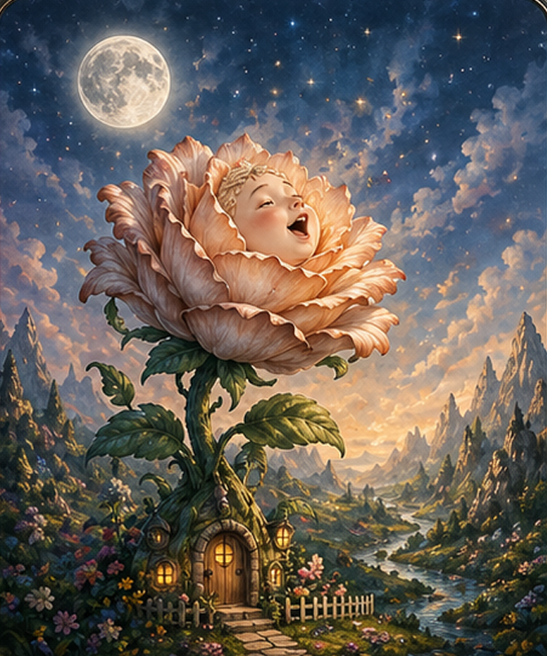 Memory-palace scene for the German word die Blume (flower)